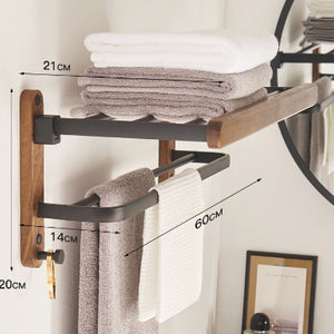 Solid Wood Towel Rack Perforation-free Bathroom Shelving