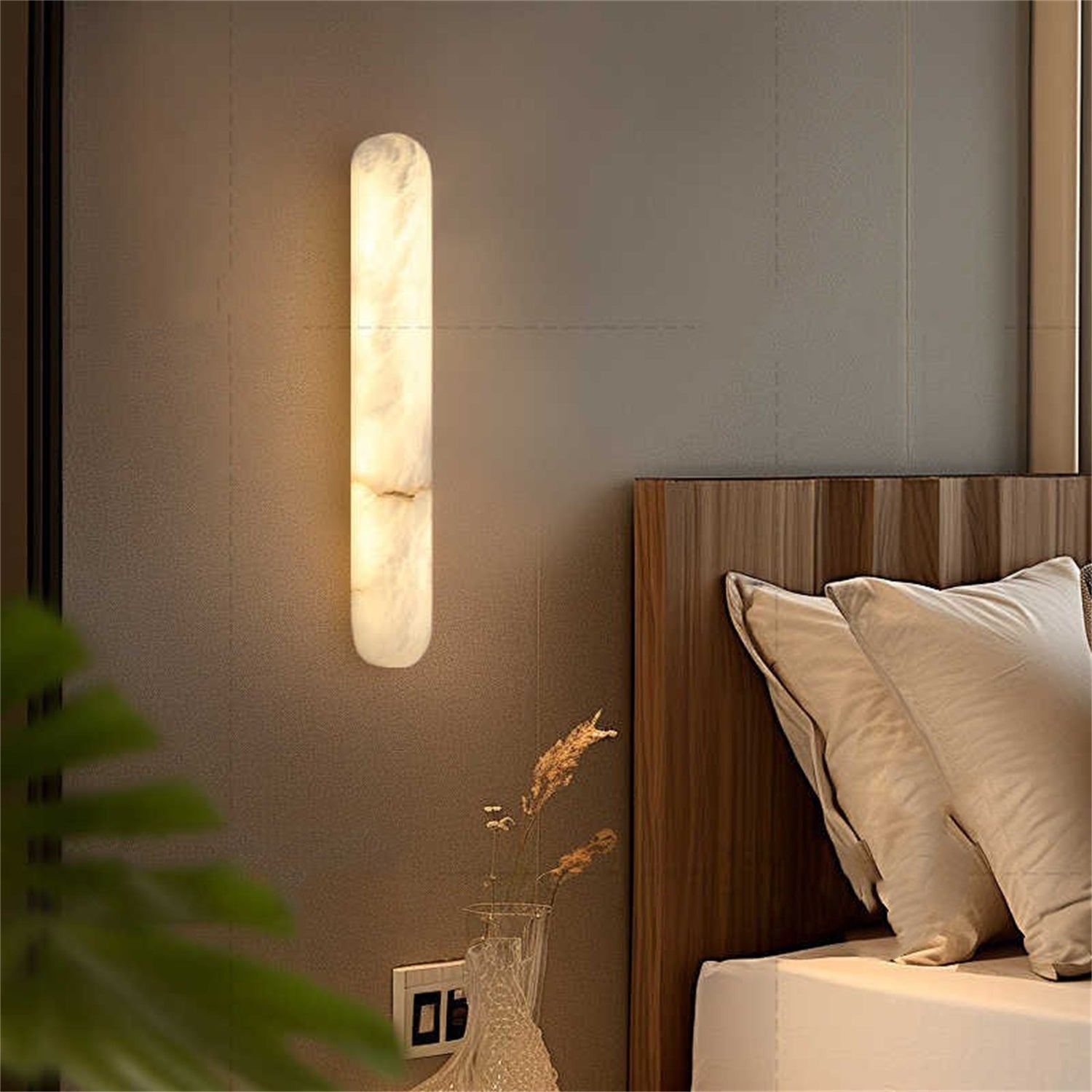 Modern Minimalist Bedroom Bedside Copper Marble Wall Lamp