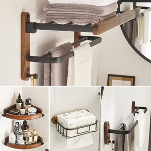 Solid Wood Towel Rack Perforation-free Bathroom Shelving