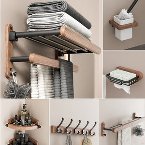 Solid Wood Towel Rack Perforation-free Bathroom Shelving