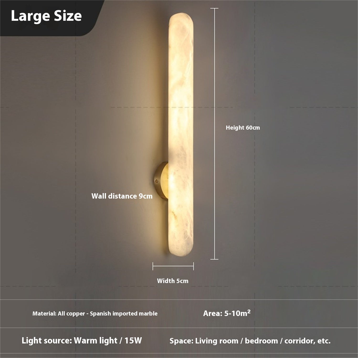 Modern Minimalist Bedroom Bedside Copper Marble Wall Lamp