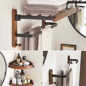 Solid Wood Towel Rack Perforation-free Bathroom Shelving