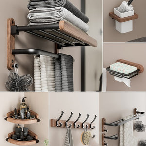 Solid Wood Towel Rack Perforation-free Bathroom Shelving