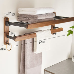 Solid Wood Towel Rack Perforation-free Bathroom Shelving