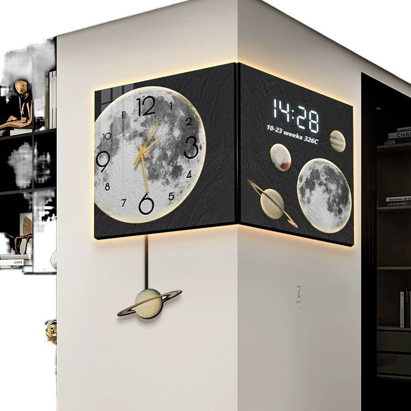 Corner Wall Clock Living Room Digital Display Wall-mounted Atmosphere