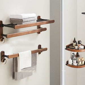 Solid Wood Towel Rack Perforation-free Bathroom Shelving